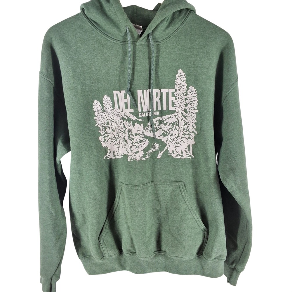 Gildan Heavy Blend Del Norte California Green Hoodie Redwood Graphic Fleece M